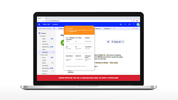 Beispiel-Screen: MicroStrategy 2019 mit HyperIntelligence-Card in Laptop
