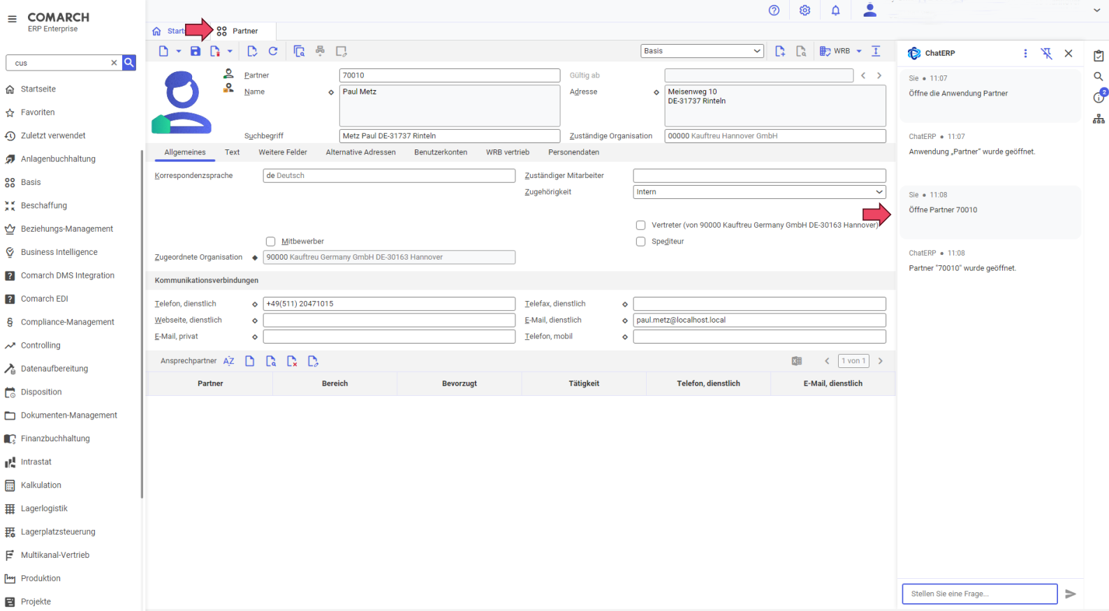 Comarch Chat ERP Screen